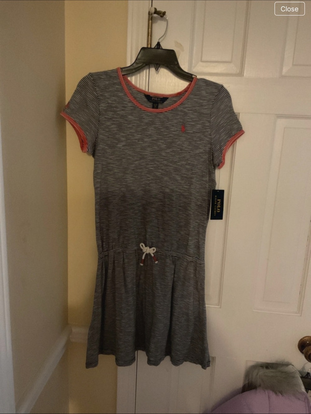 Polo by Ralph Lauren Navy & Pink Striped Knit Drawstring Dress